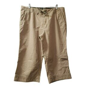 Eddie Bauer Cargo Capri Pants, Brown, Tie Front, Women's 16, Rip Stop Cotton